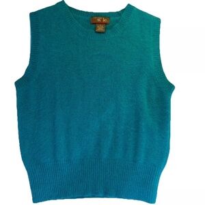 NY Style Blue Angora Rabbit Hair Blend Round Neck Vest Women’s Large Fitted